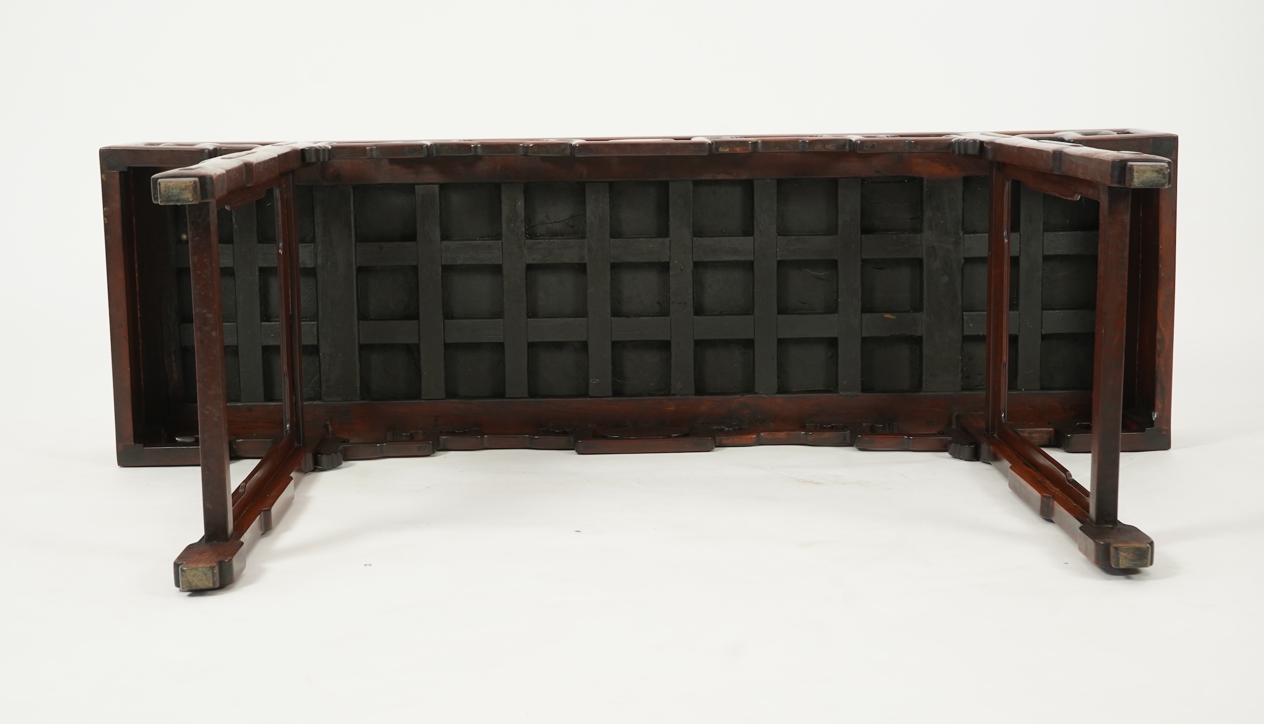 A Chinese hongmu and burrwood panelled altar table, late 19th century
